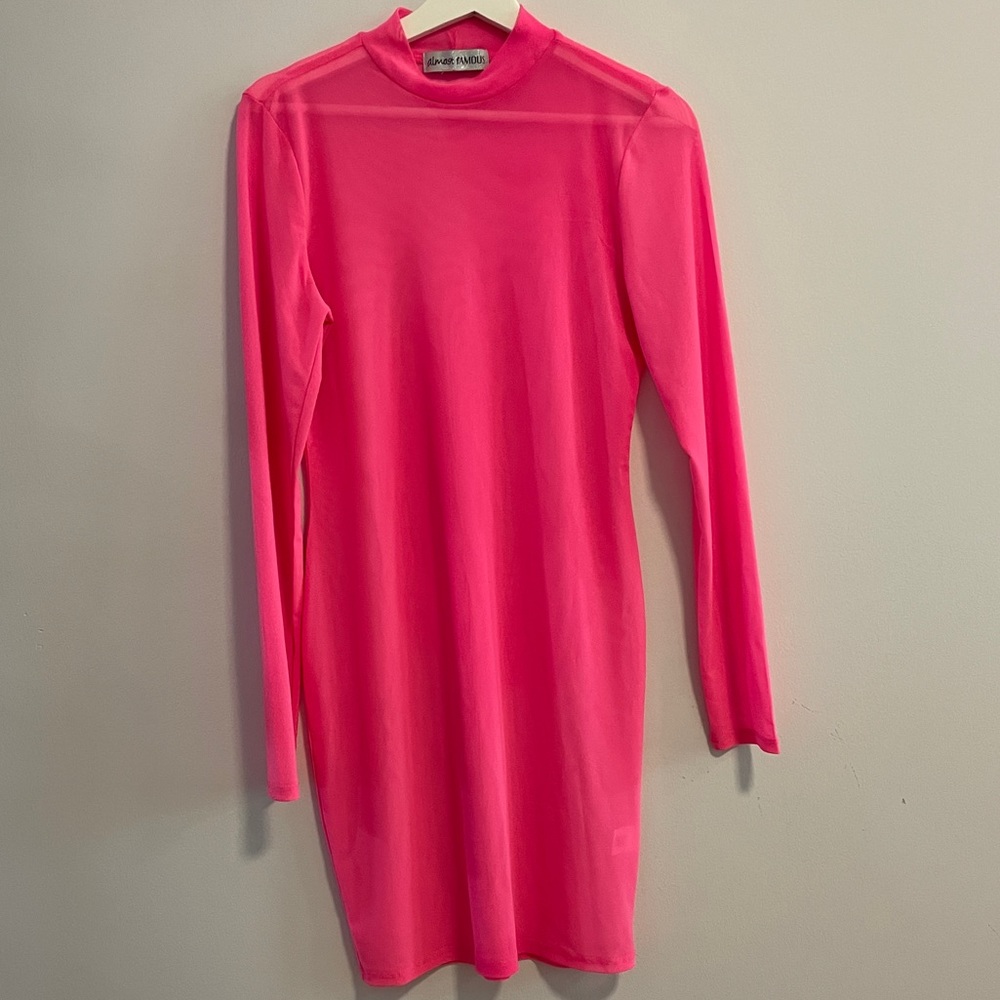 Sheer Neon Pink long Sleeve Dress